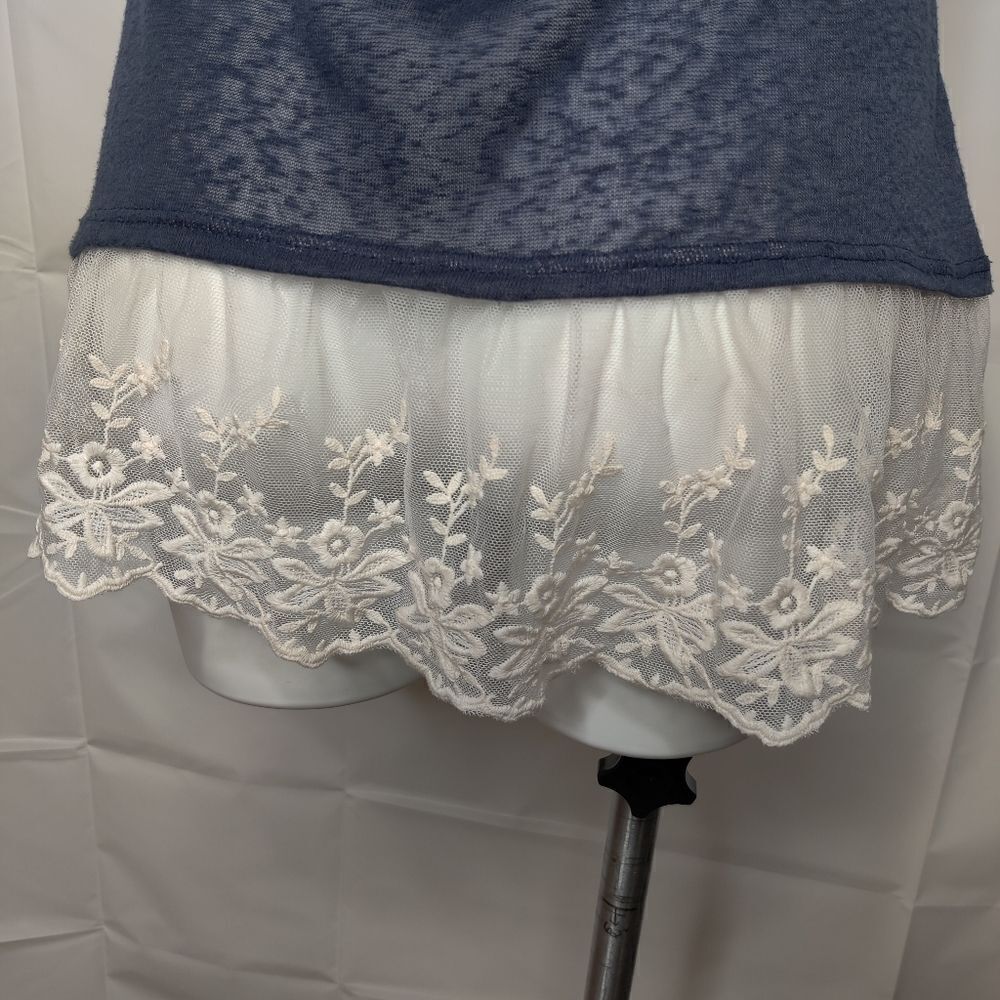 3/$25 Moa Moa Navy Blue Knit Lace Hem Top Sz S - Picture 3 of 9